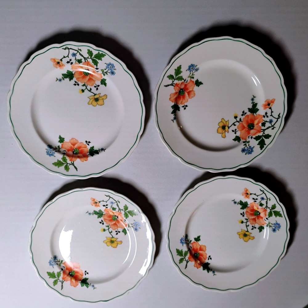 4 VTG‎ Canonsburg Pottery Co Keystone Floral 6" Dessert Plates Green Rim USA